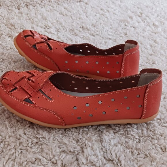 Mary Jane Ballet Flat PU Leather Sandal with Breathable Eyelets Casual Skid Free - Picture 2 of 9